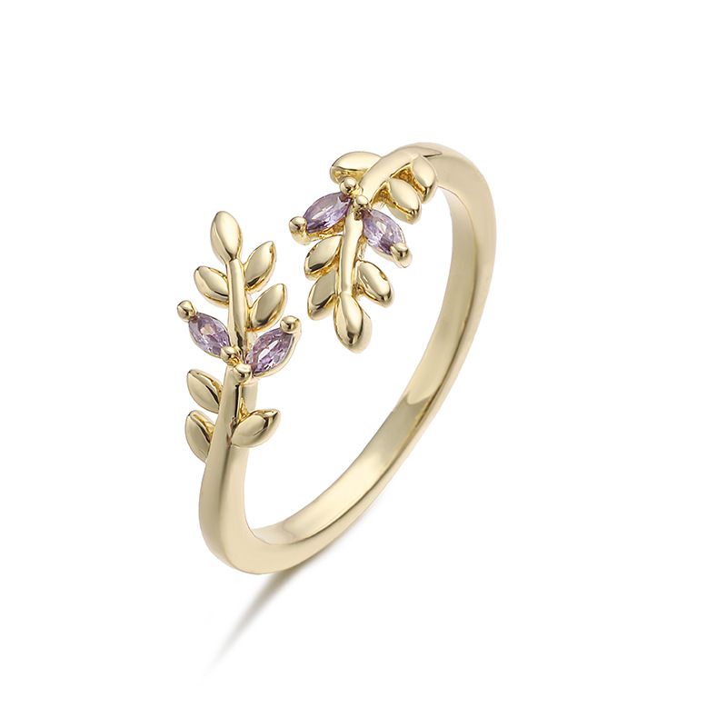 Gold And Blue Diamond Leaf Ring Copper And Diamond-encrusted Leaf Ring