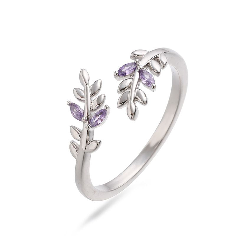 Gold And Blue Diamond Leaf Ring Copper And Diamond-encrusted Leaf Ring