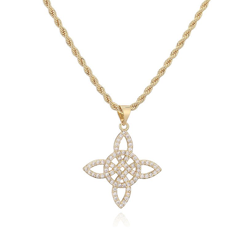 Style A:gold And White Diamond Chinese Knot Necklace Copper And Diamond-encrusted Witch's Knot Necklace