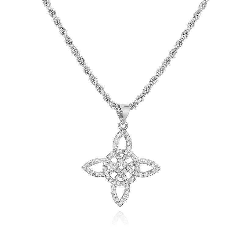 Style A:gold And White Diamond Chinese Knot Necklace Copper And Diamond-encrusted Witch's Knot Necklace