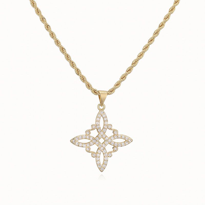 Style A:gold And White Diamond Chinese Knot Necklace Copper And Diamond-encrusted Witch's Knot Necklace