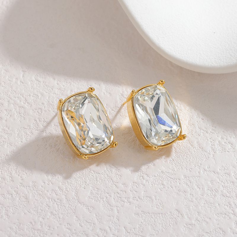 Big Stainless Steel Diamond-encrusted Square Earrings