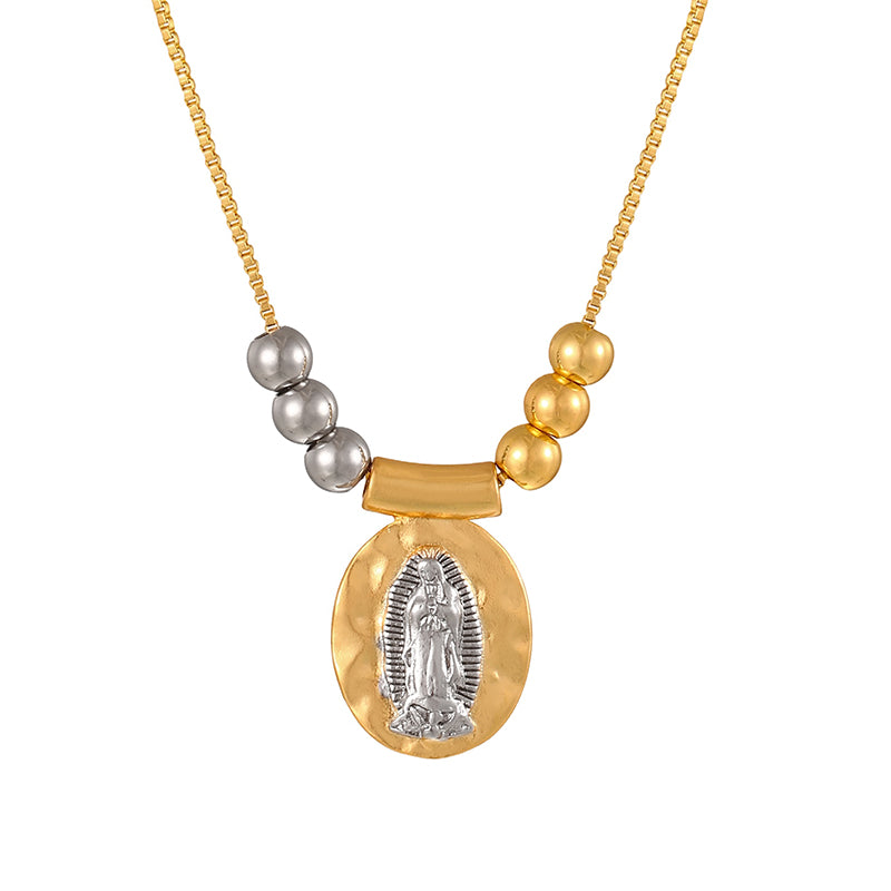 Gold 1 Copper Oval Figure Color-blocked Beaded Necklace