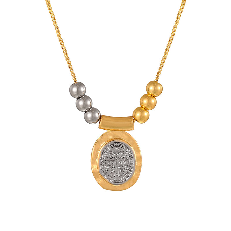 Gold 1 Copper Oval Figure Color-blocked Beaded Necklace