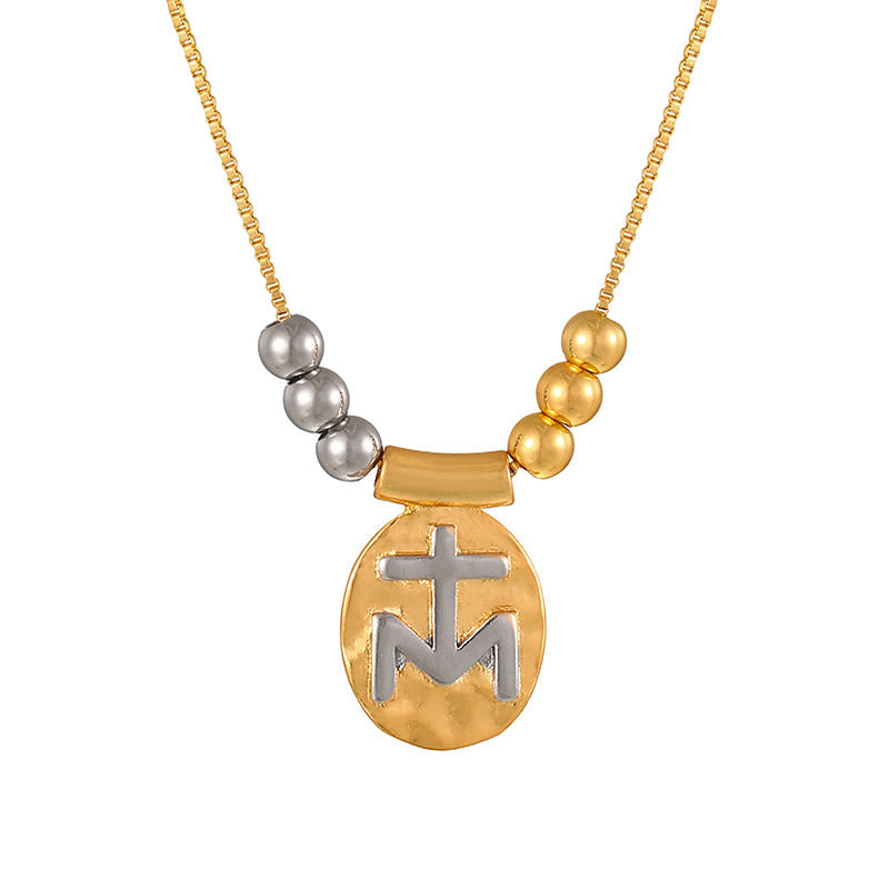 Gold 1 Copper Oval Figure Color-blocked Beaded Necklace