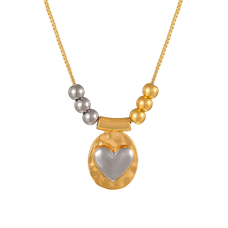 Gold 1 Copper Oval Figure Color-blocked Beaded Necklace