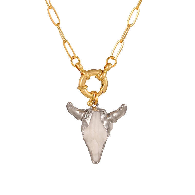 Gold Alloy Bull Head Ring Clasp Necklace