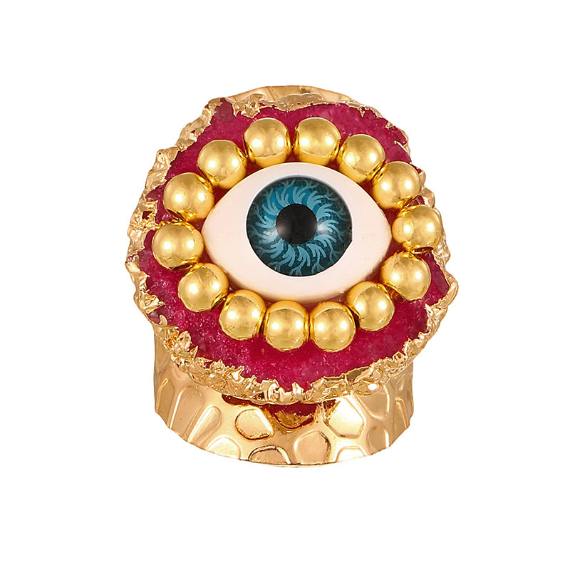 Rose Red Copper Bead Eye Irregular Natural Stone Ring