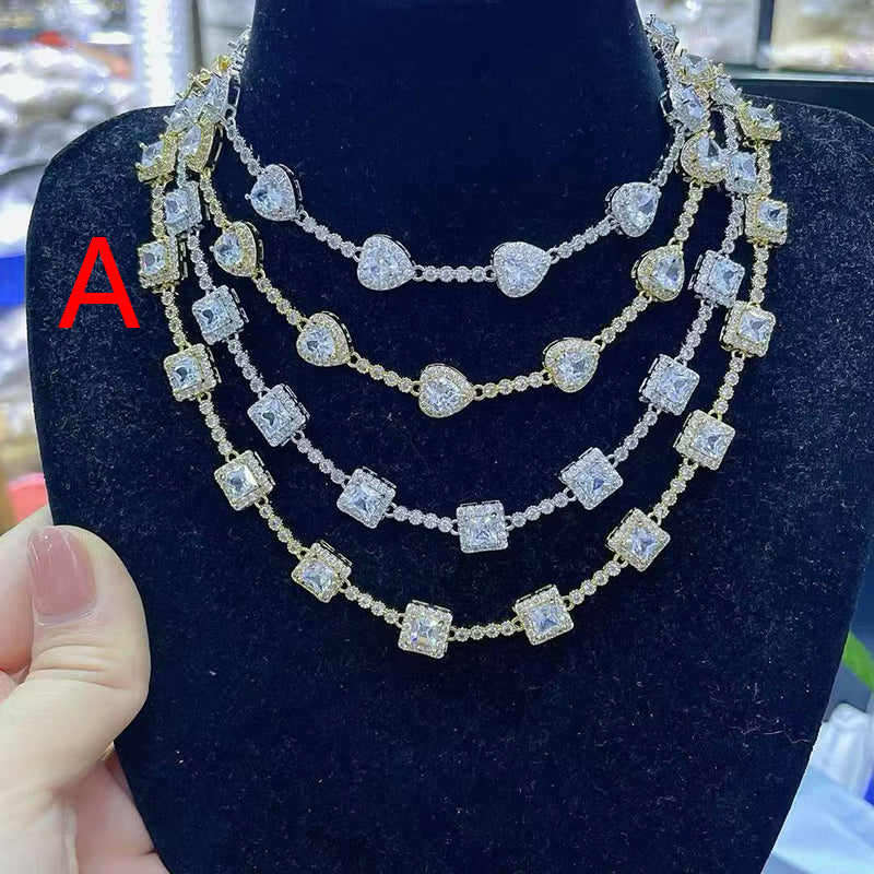 A Brass Square Necklace With Diamonds