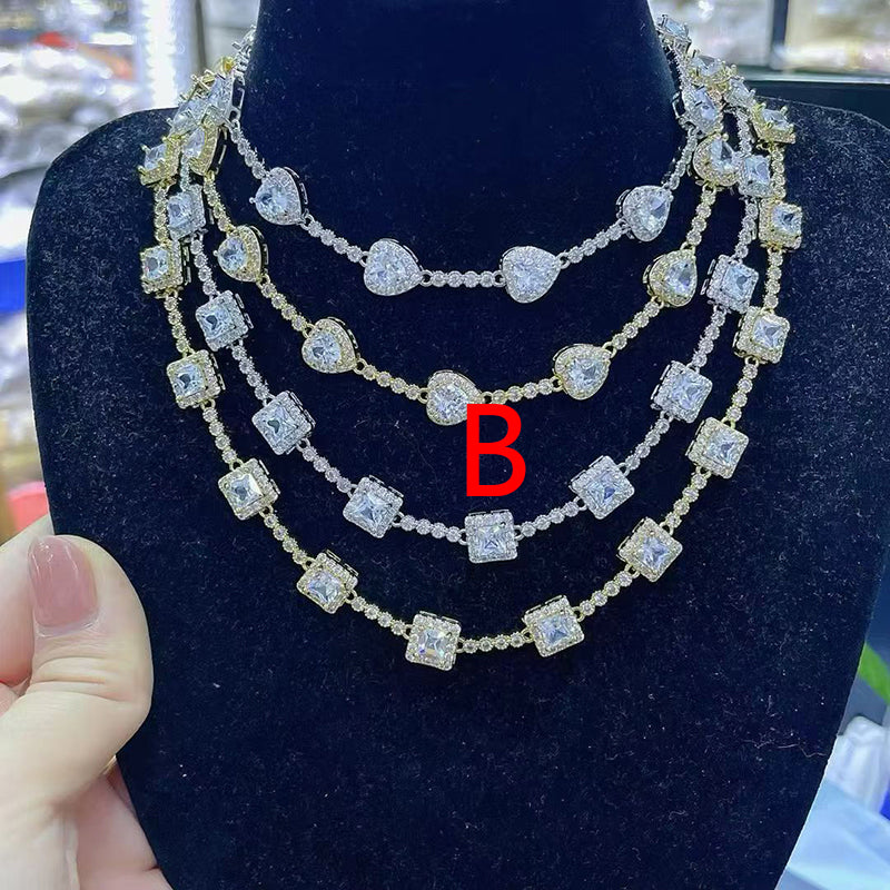 A Brass Square Necklace With Diamonds