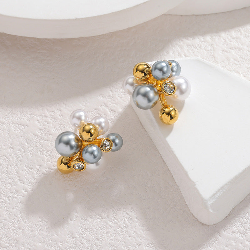 Gold Stainless Steel Irregular Beaded Earrings