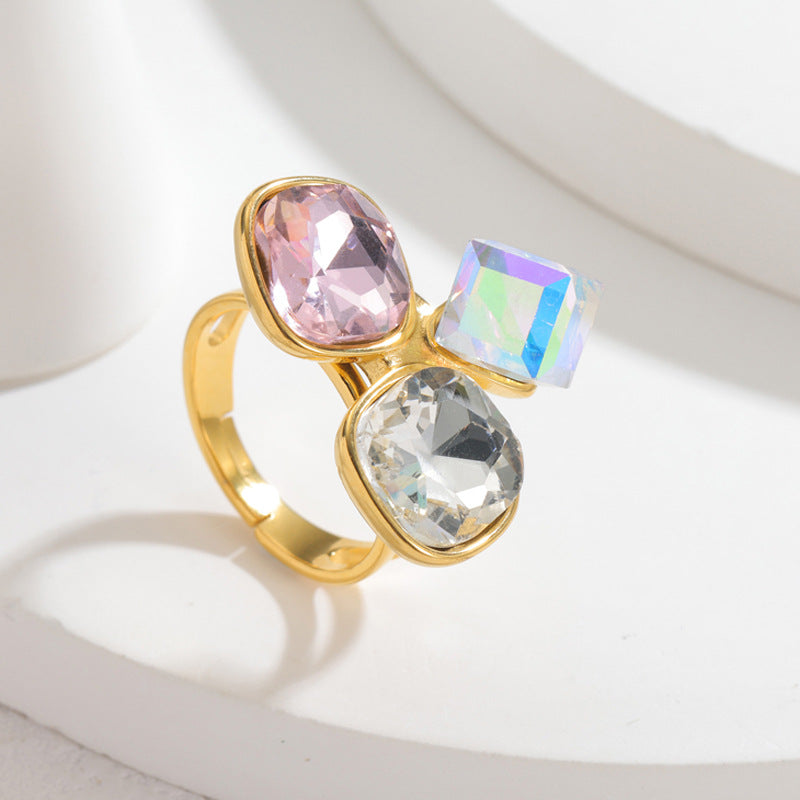 Ring Stainless Steel Diamond-encrusted Irregular Ring