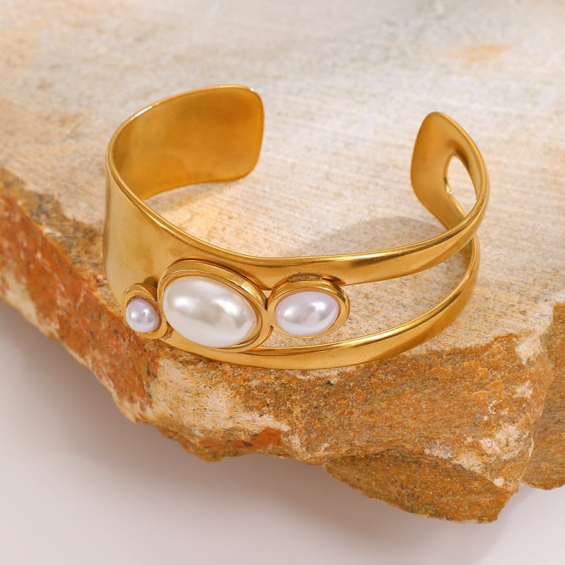 Gold Stainless Steel Tiger Eye Irregular Bracelet