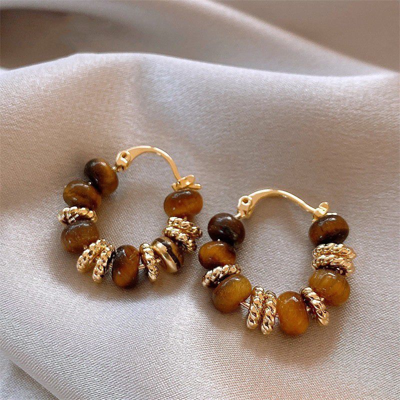 Brown Drip Glaze Copper-plated Round Earrings