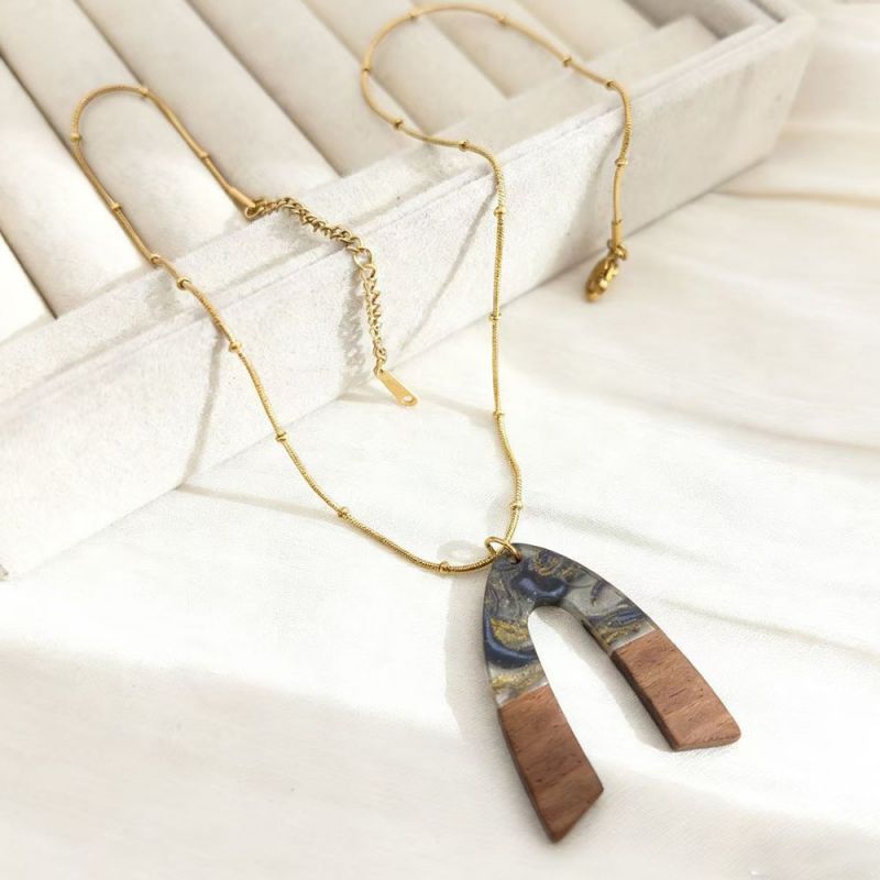 Dark Blue Stainless Steel Irregular Splicing Necklace