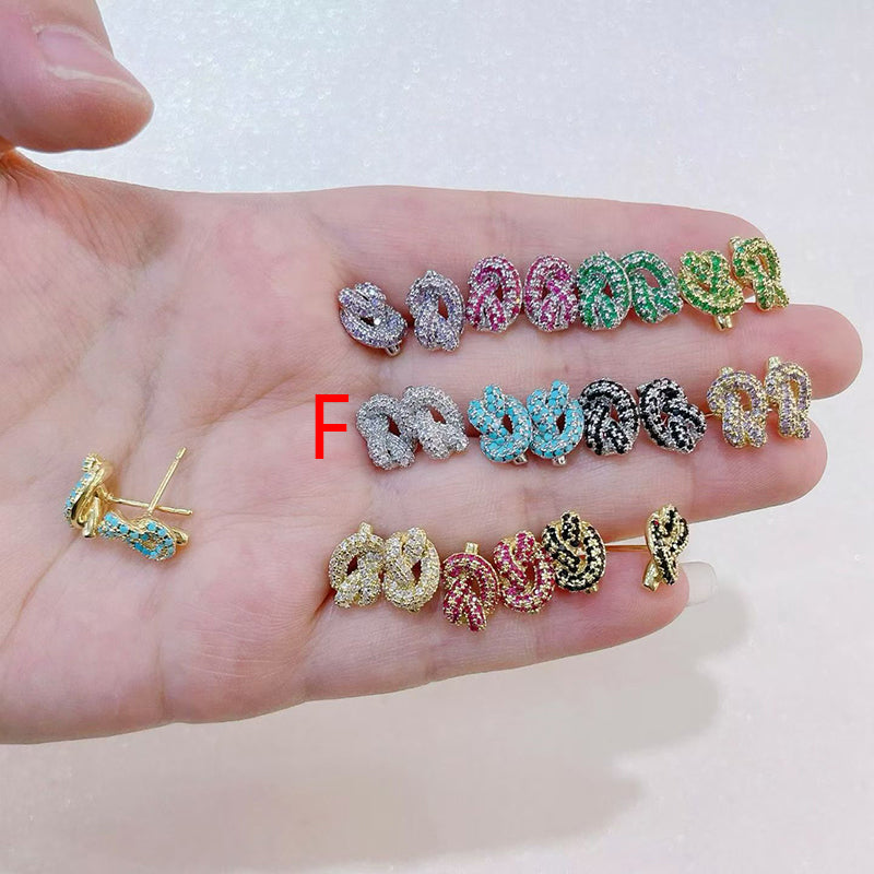 F Brass And Diamond-encrusted Knotted Earrings