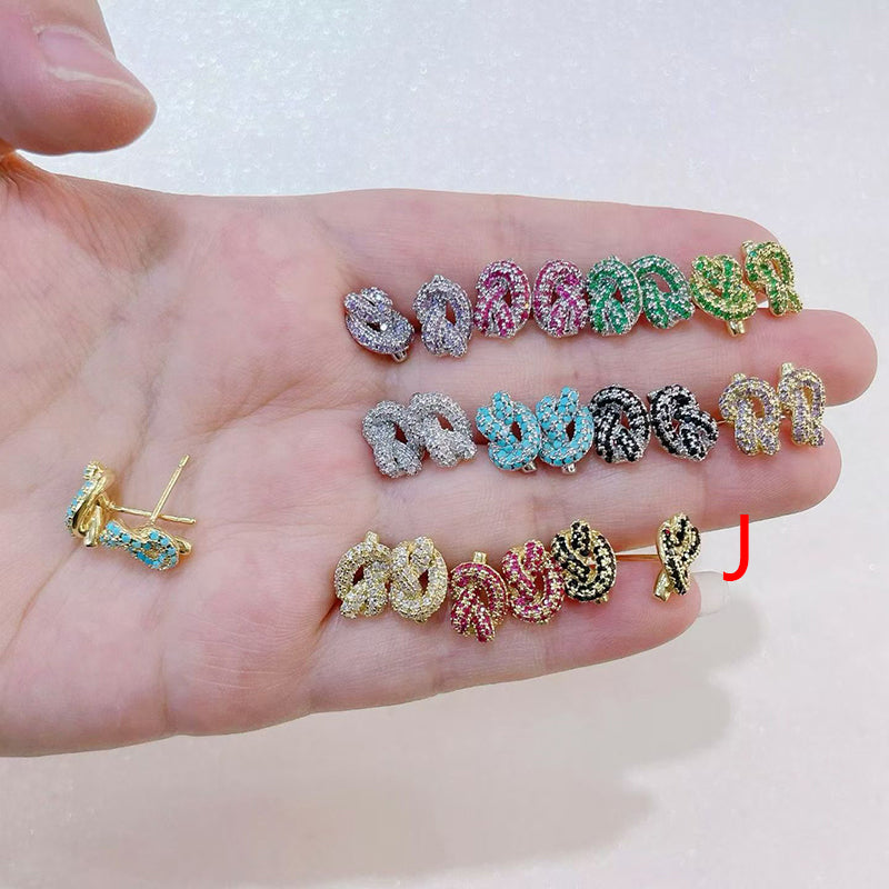 F Brass And Diamond-encrusted Knotted Earrings