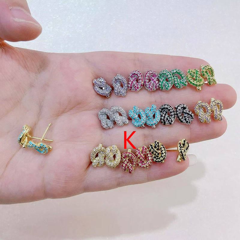 F Brass And Diamond-encrusted Knotted Earrings