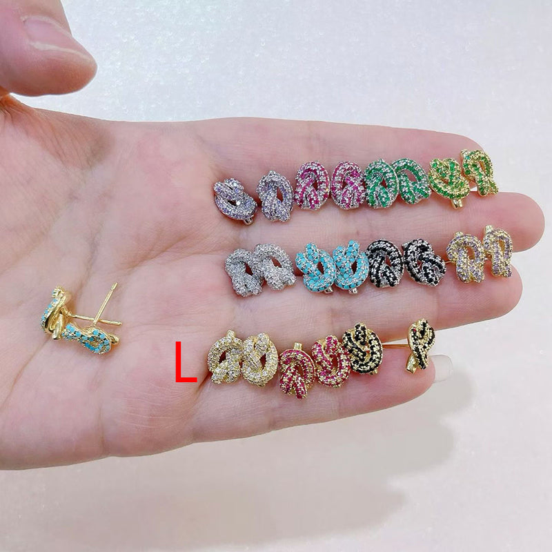 F Brass And Diamond-encrusted Knotted Earrings