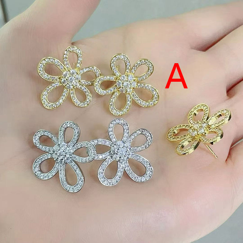 A Copper And Diamond-encrusted Flower Earrings