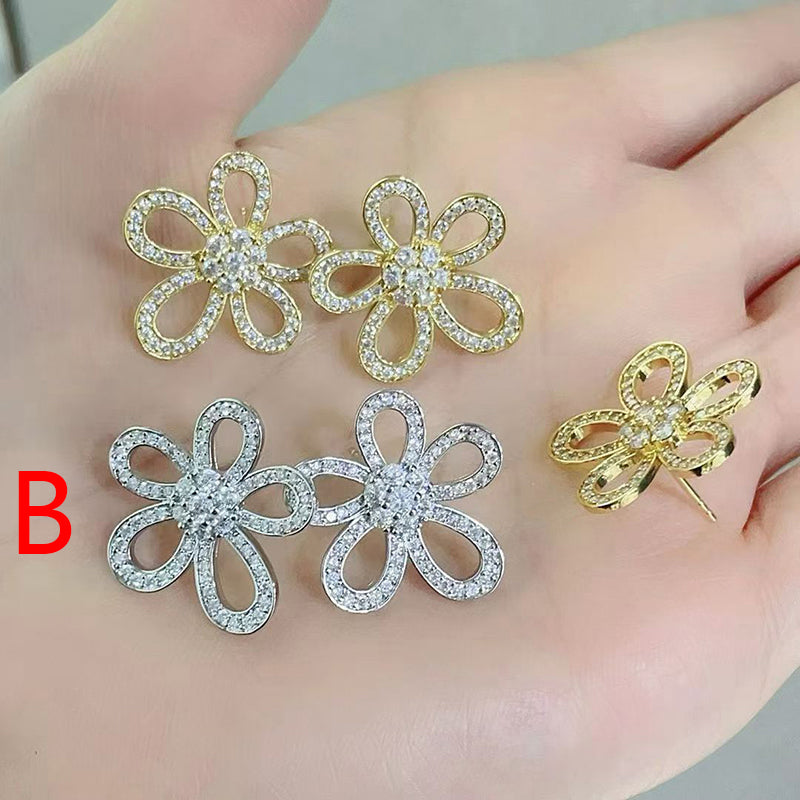 A Copper And Diamond-encrusted Flower Earrings