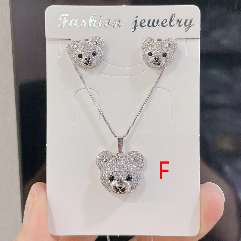 B Copper And Diamond-encrusted Bear Necklace And Earring Set
