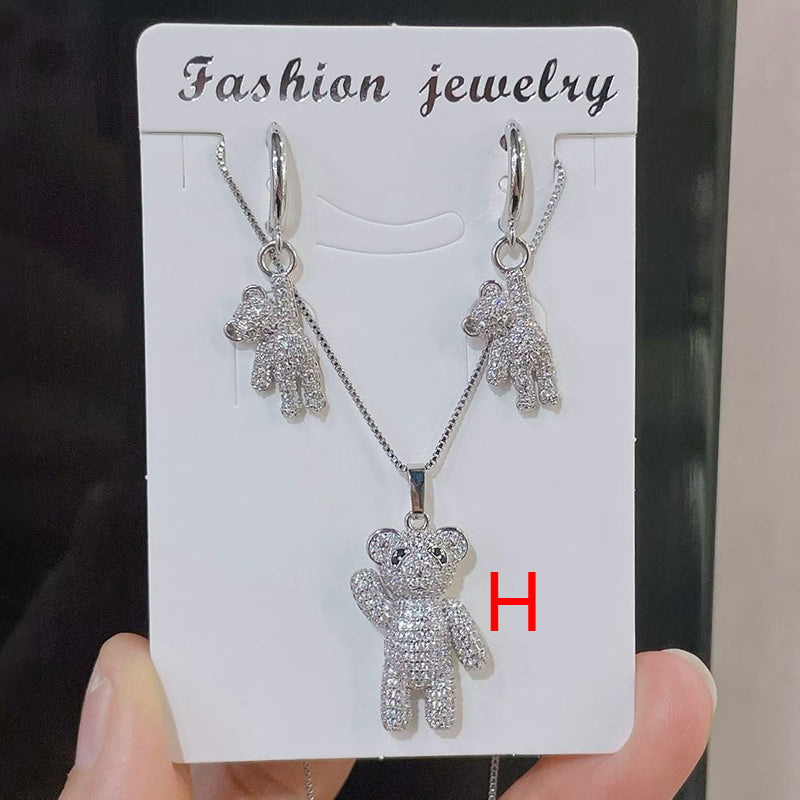 B Copper And Diamond-encrusted Bear Necklace And Earring Set
