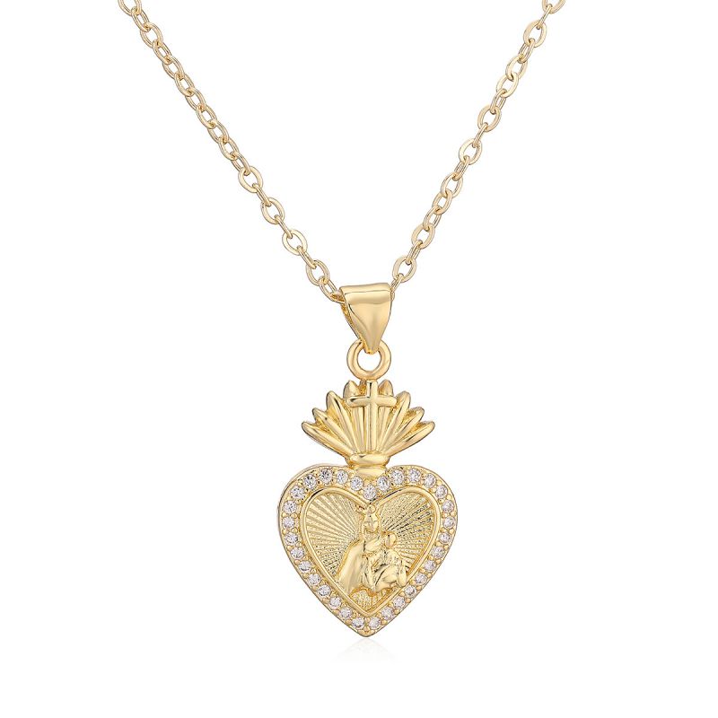 Gold 2 Copper And Diamond Heart Necklace
