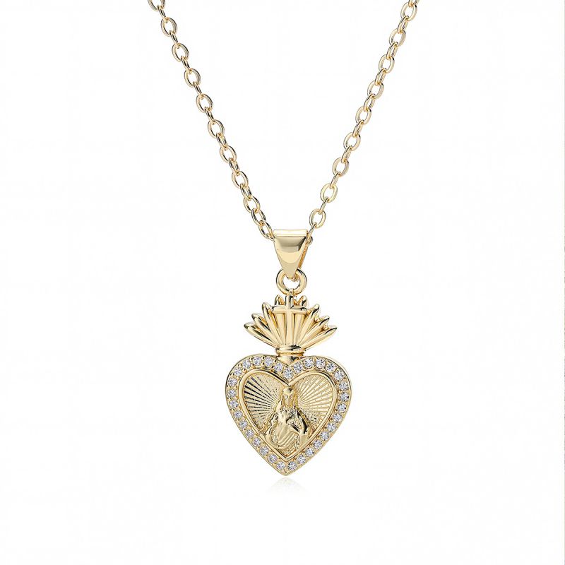 Gold 2 Copper And Diamond Heart Necklace