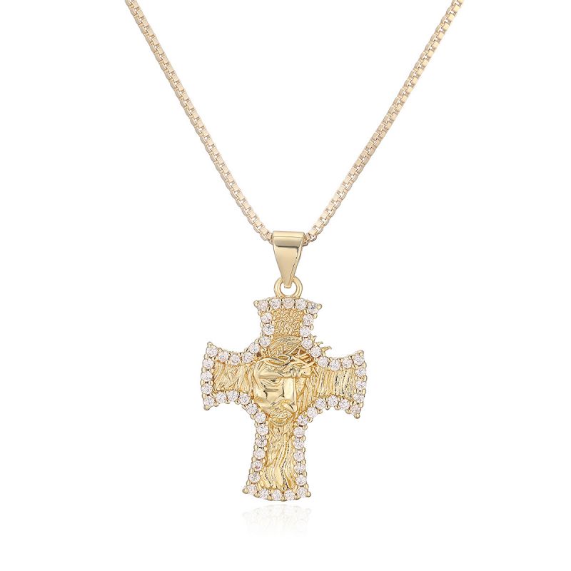 Gold Copper Diamond Cross Necklace