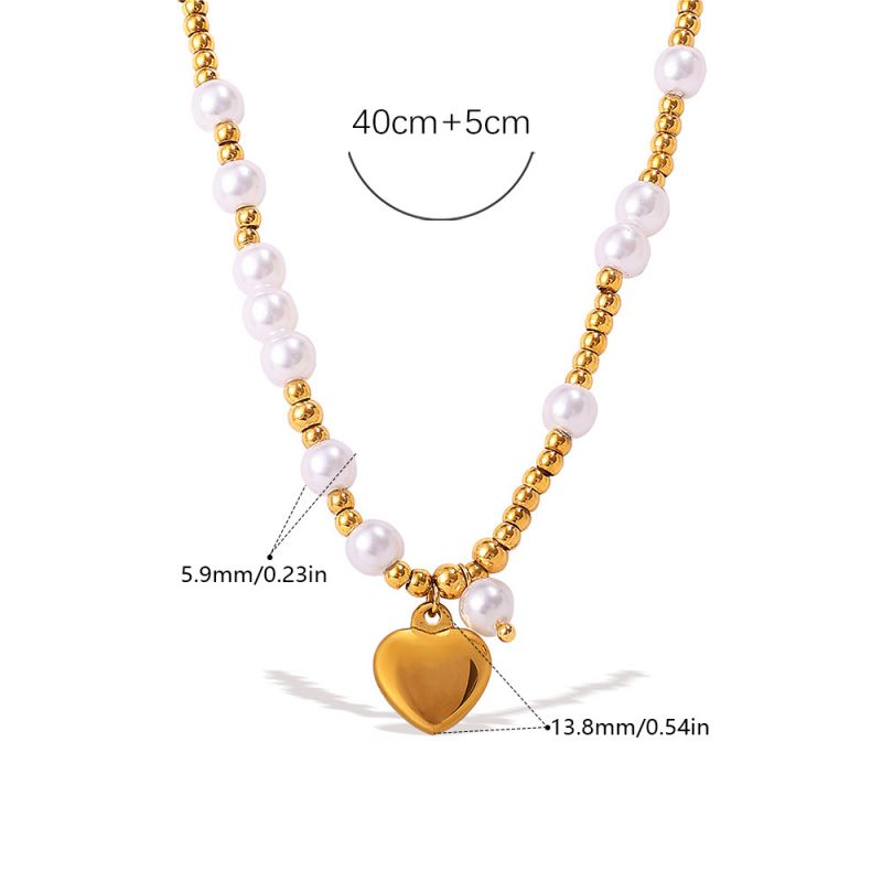 Gold Titanium Steel Beaded Heart Necklace