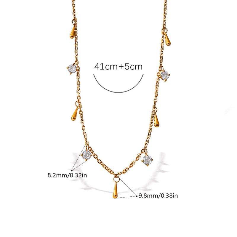 Gold Titanium Steel Diamond-encrusted Teardrop Necklace