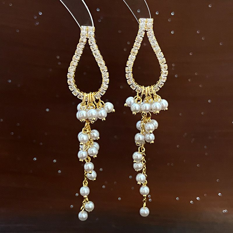 Silver (thickened With Real Gold Plating) Copper Earrings With Diamonds And Pearls