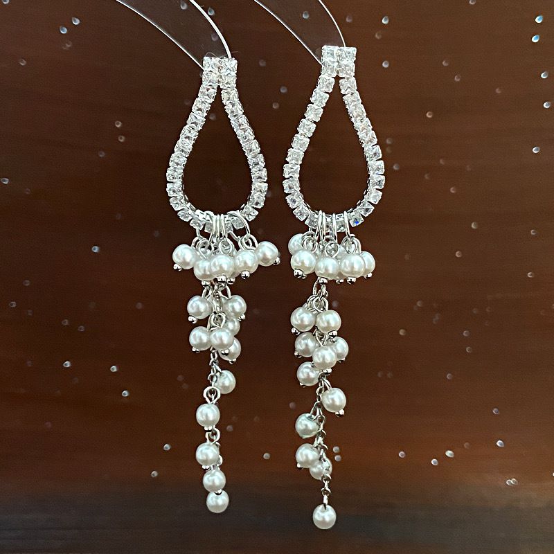 Silver (thickened With Real Gold Plating) Copper Earrings With Diamonds And Pearls