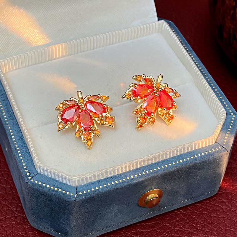 Earrings Copper And Diamond-encrusted Maple Leaf Earrings