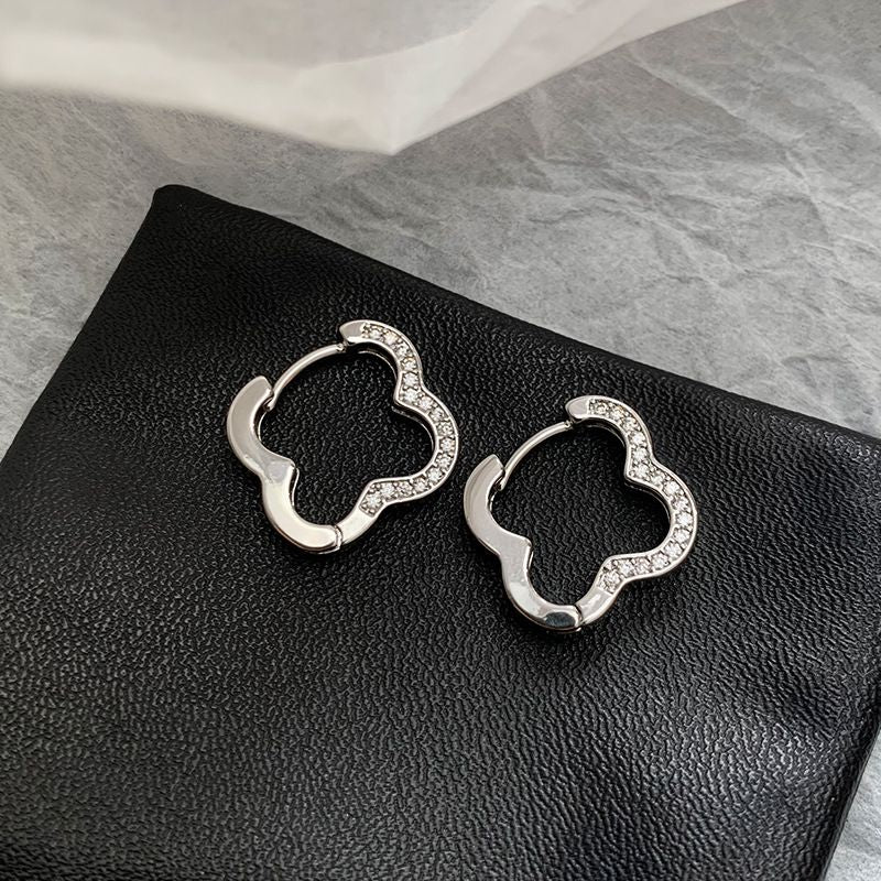 Gold Gold-plated Copper And Diamond-encrusted Four-leaf Clover Earrings