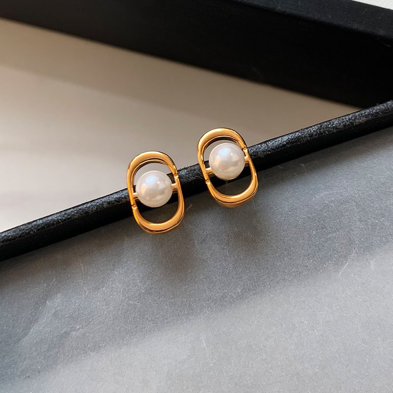 Gold Copper Pearl Earrings