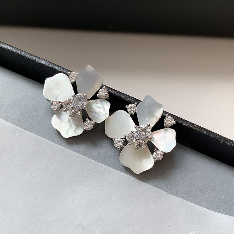 Silver Copper And Diamond-encrusted Petal Earrings