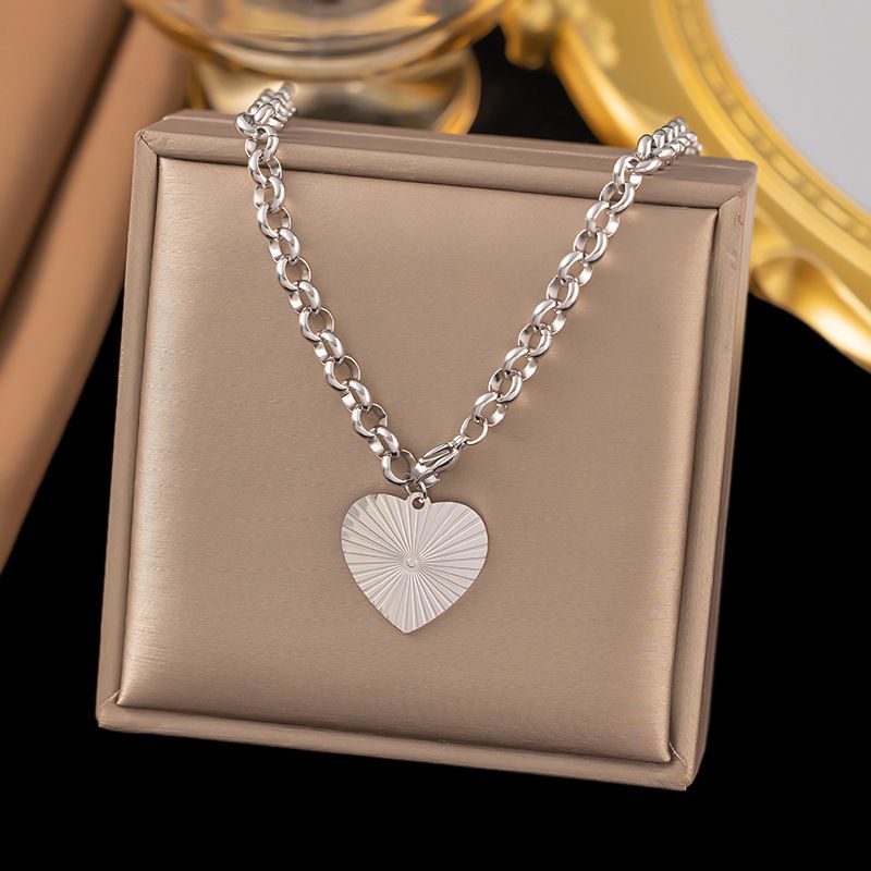 Large Beaded Necklace In Steel Color Titanium Steel Pearl Necklace