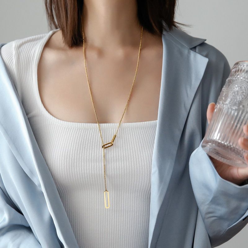 Large Beaded Necklace In Steel Color Titanium Steel Pearl Necklace