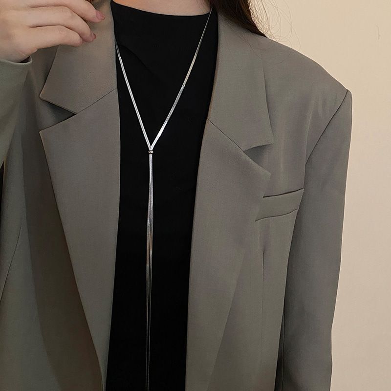 Large Beaded Necklace In Steel Color Titanium Steel Pearl Necklace