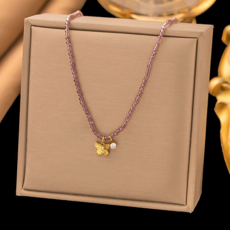 Large Beaded Necklace In Steel Color Titanium Steel Pearl Necklace