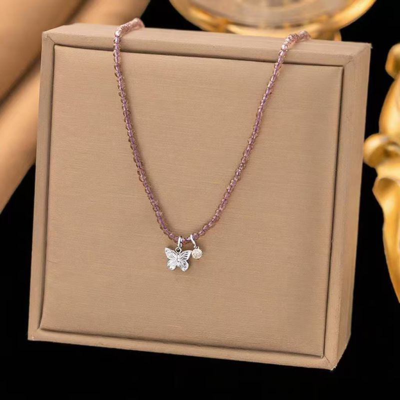 Large Beaded Necklace In Steel Color Titanium Steel Pearl Necklace