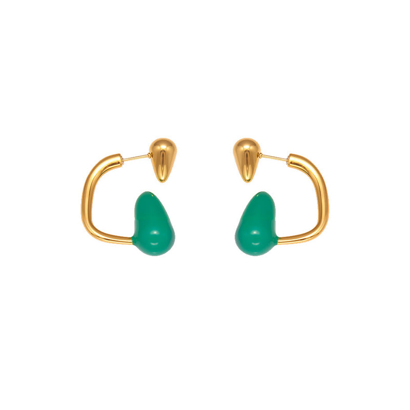 Gold And White Drop Earrings Stainless Steel Teardrop-shaped Earrings