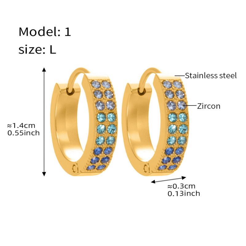 Small Sapphire Zircon Earrings Stainless Steel Diamond-encrusted Round Earrings