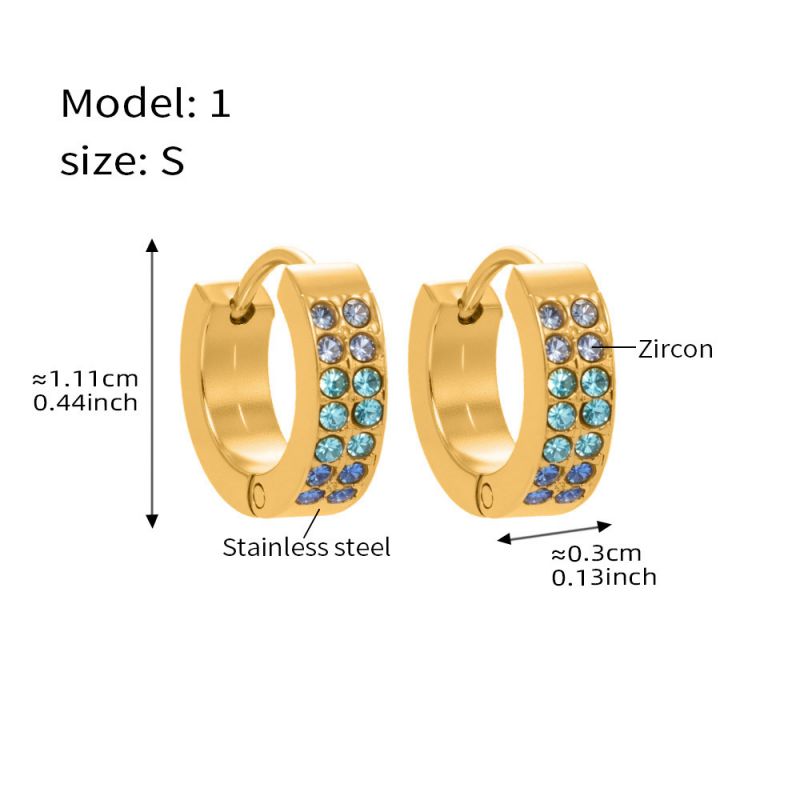 Small Sapphire Zircon Earrings Stainless Steel Diamond-encrusted Round Earrings