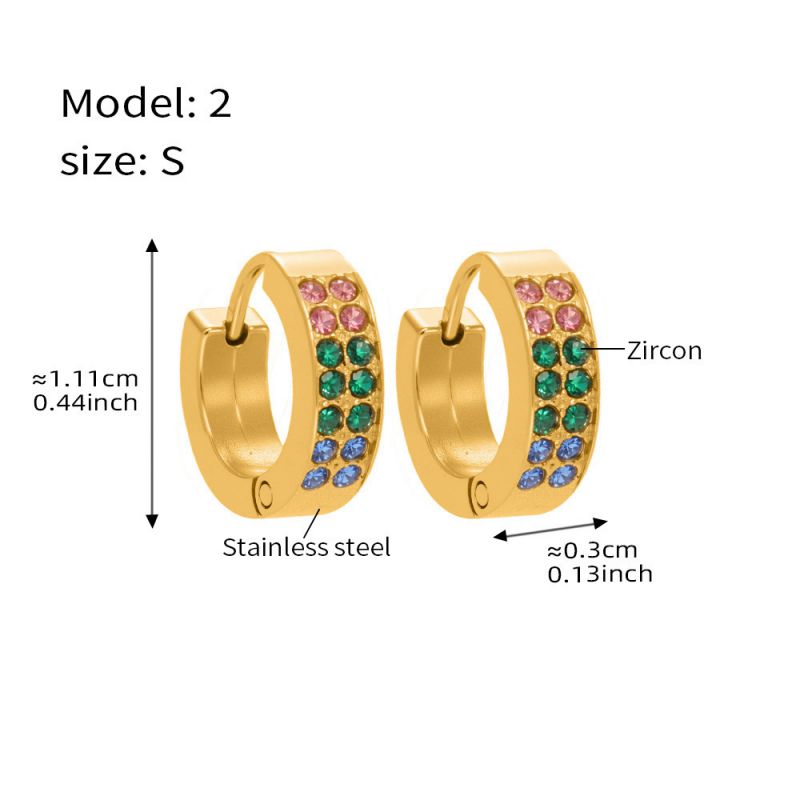 Small Sapphire Zircon Earrings Stainless Steel Diamond-encrusted Round Earrings