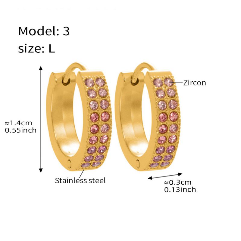 Small Sapphire Zircon Earrings Stainless Steel Diamond-encrusted Round Earrings