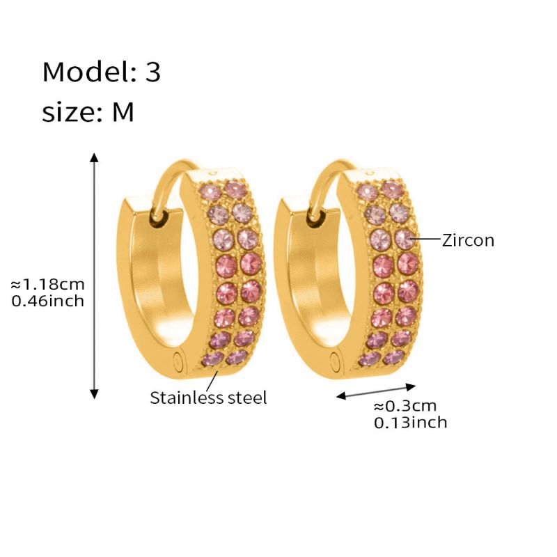 Small Sapphire Zircon Earrings Stainless Steel Diamond-encrusted Round Earrings