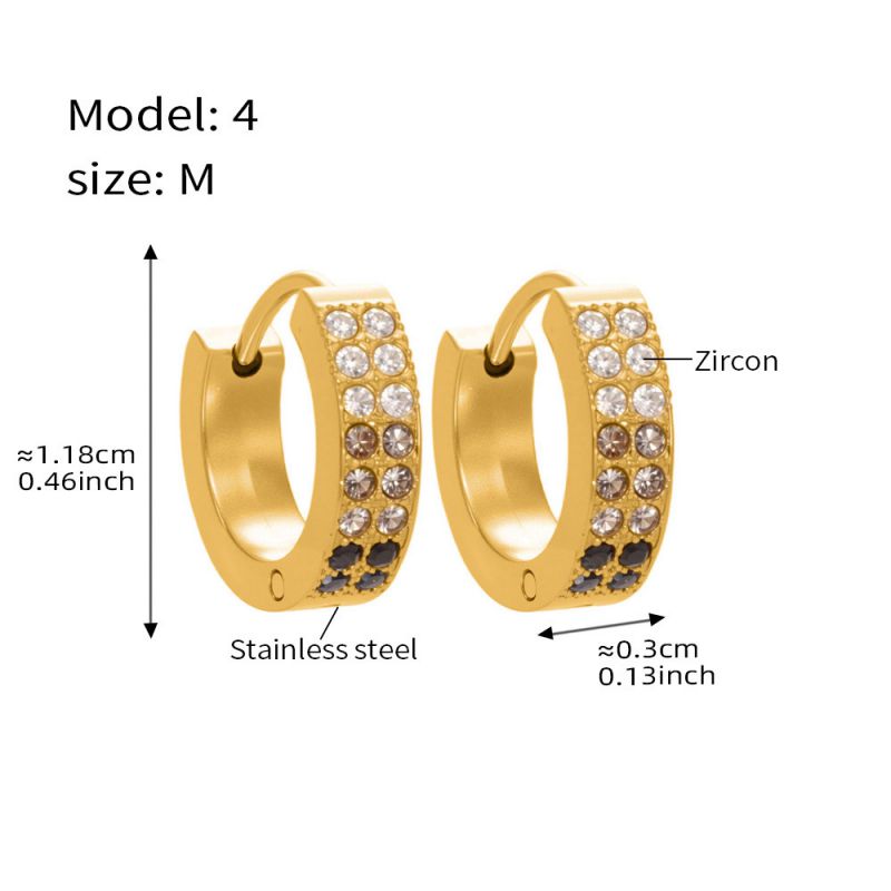 Small Sapphire Zircon Earrings Stainless Steel Diamond-encrusted Round Earrings